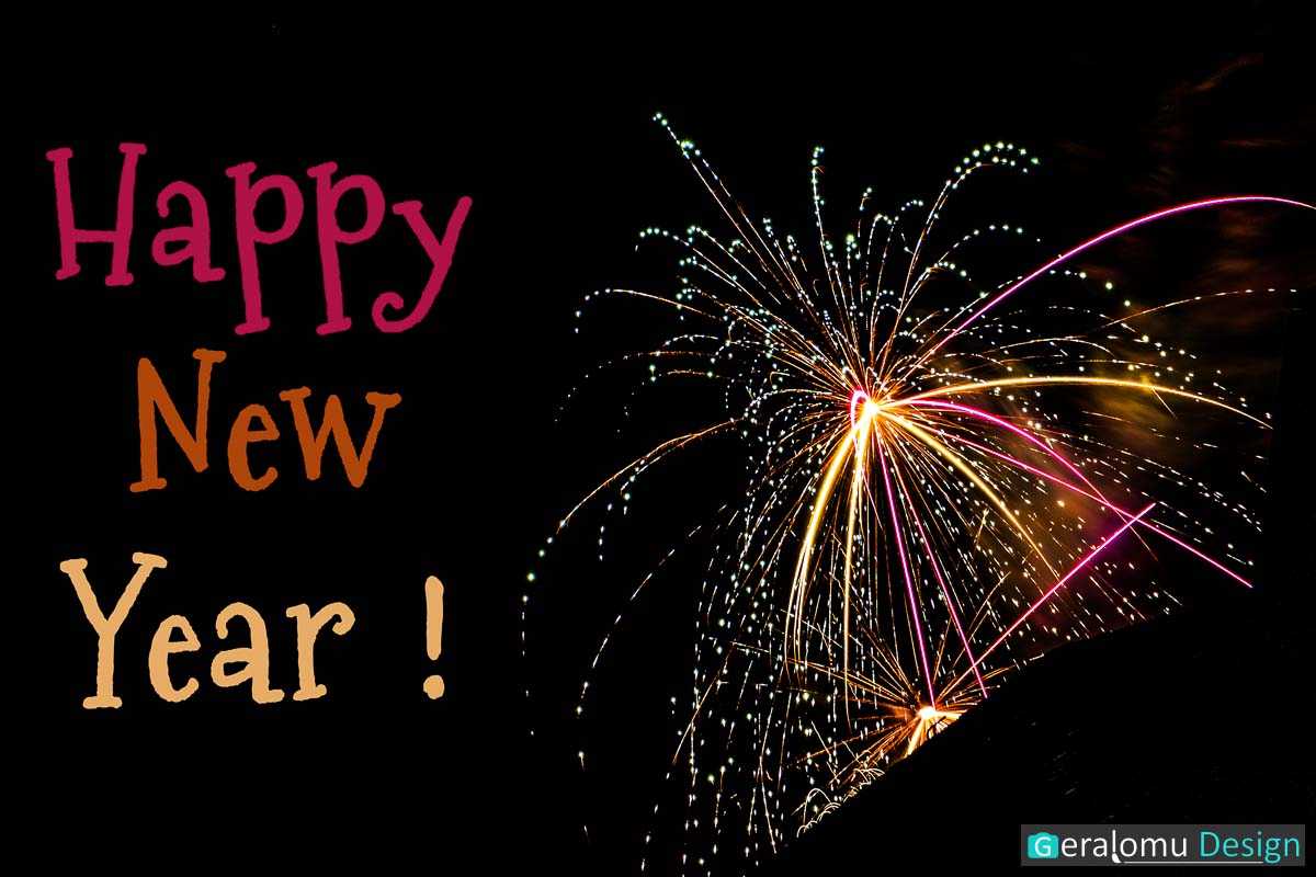 Dieses Kreativ-Foto zeigt einen Feuerwerksstern und den Schriftzug "Happy New Year !"